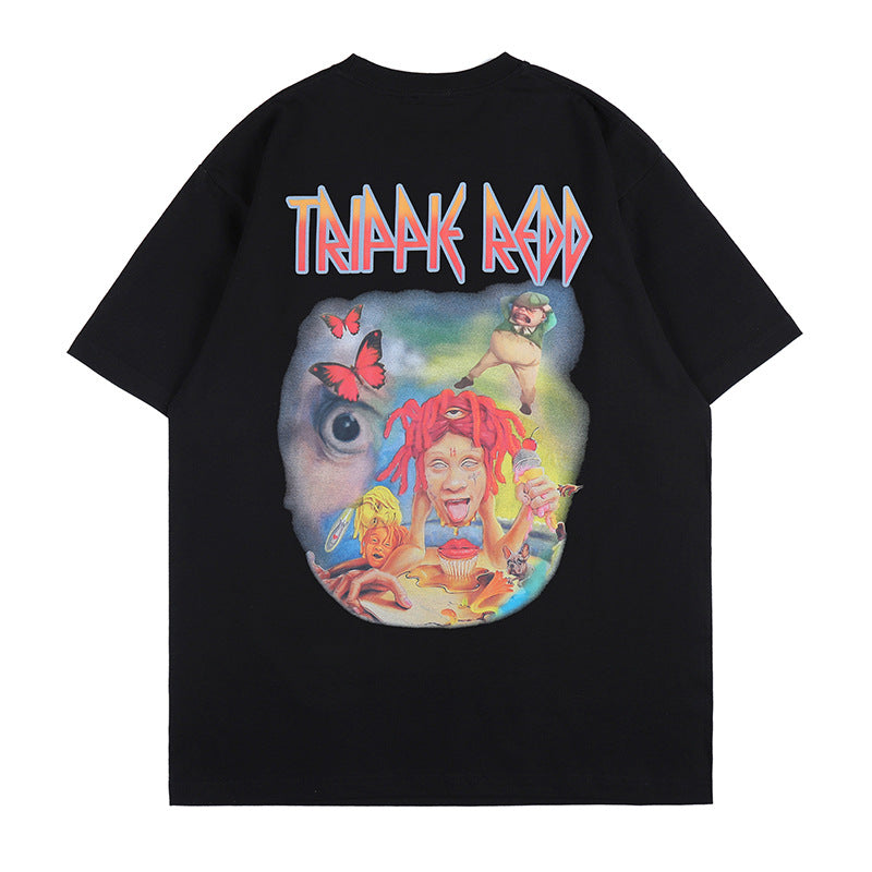 Street Loose Spoof Doll Print Short Sleeve Tee Couple Male