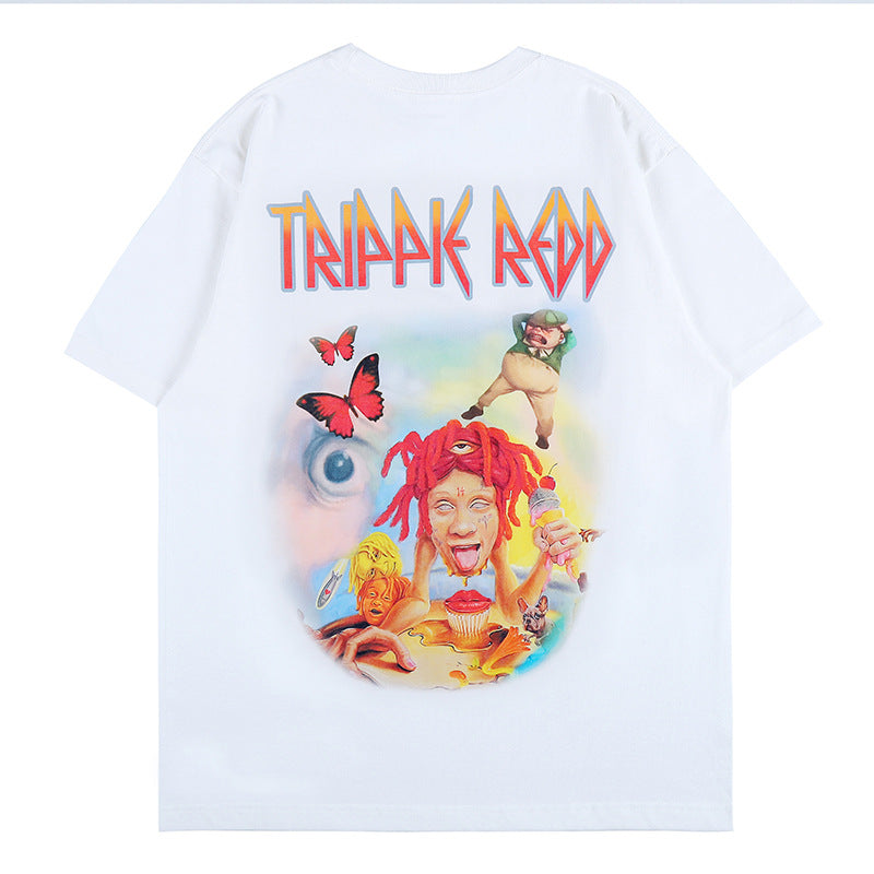 Street Loose Spoof Doll Print Short Sleeve Tee Couple Male