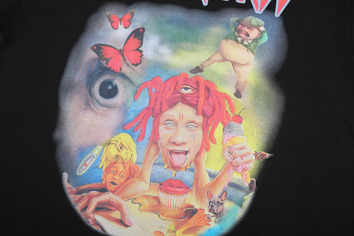 Street Loose Spoof Doll Print Short Sleeve Tee Couple Male