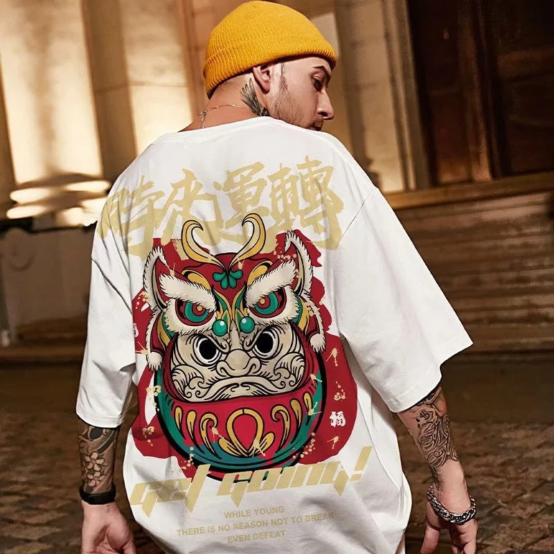 New National Fashion Panda Short Sleeve Men's Fashion Brand Large Chinese Style Loose 5 5 Solid Half Sleeve
