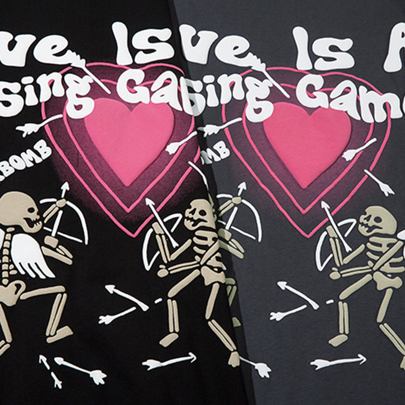 Skull Bone Short Sleeve Boys Street Love Half Sleeve T-shirt Top