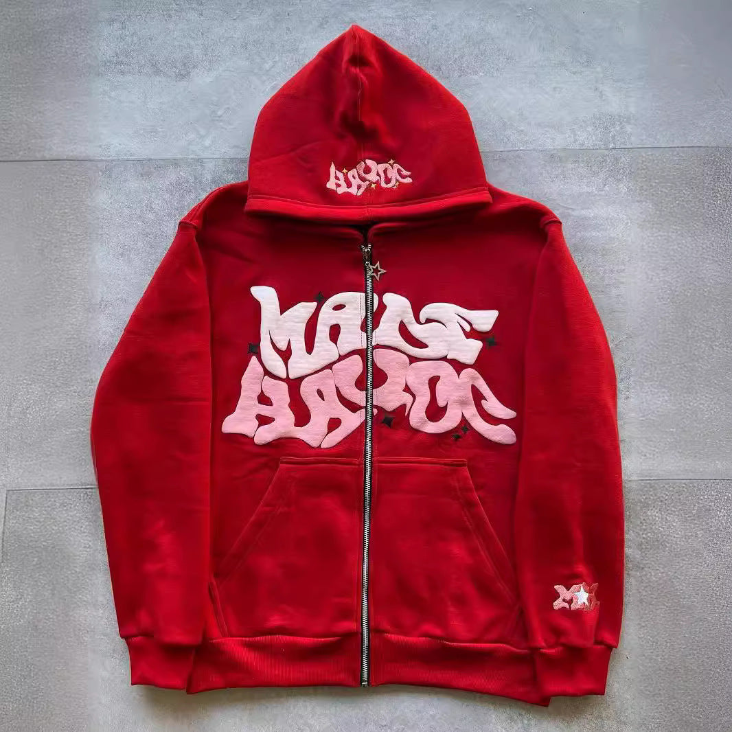 Printed Black Zip Hoodie For Men