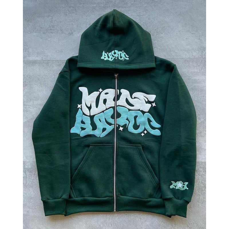 Printed Black Zip Hoodie For Men