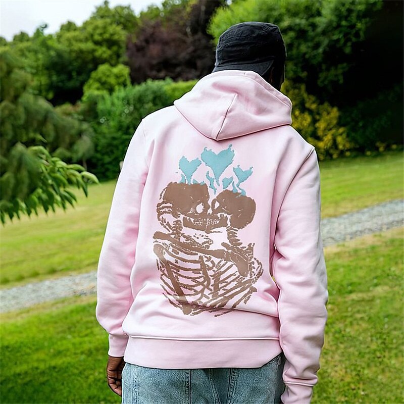 Men's Hoodie Skull Pattern Casual Hoodie Loose Sweatshirt Pullover