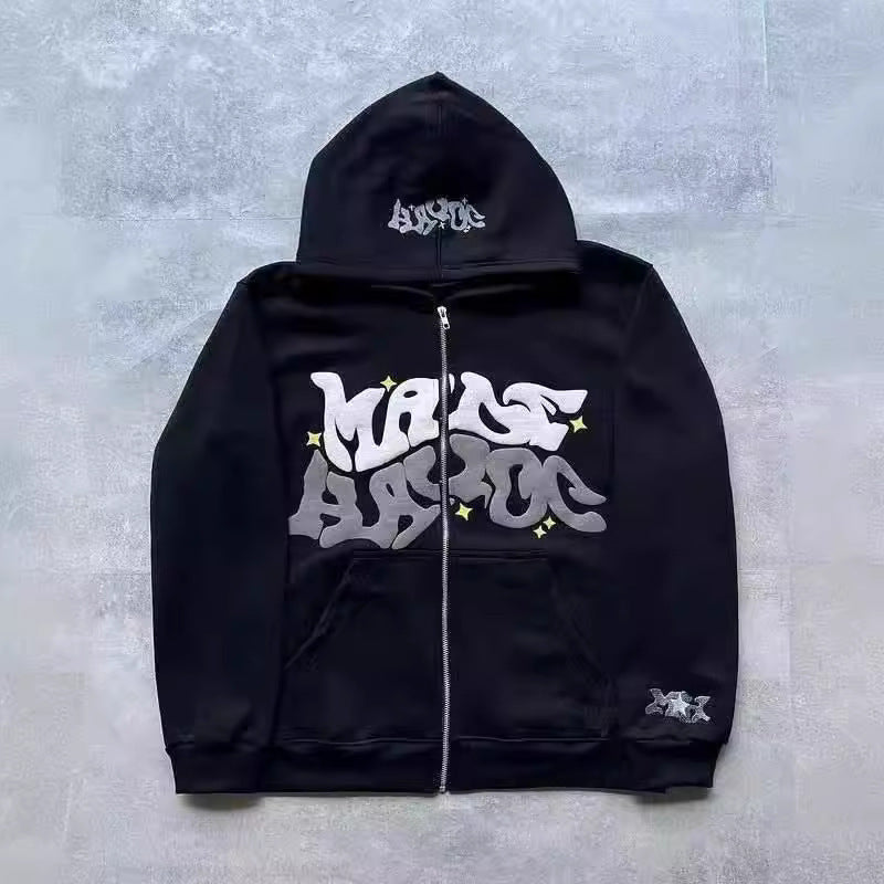 Printed Black Zip Hoodie For Men