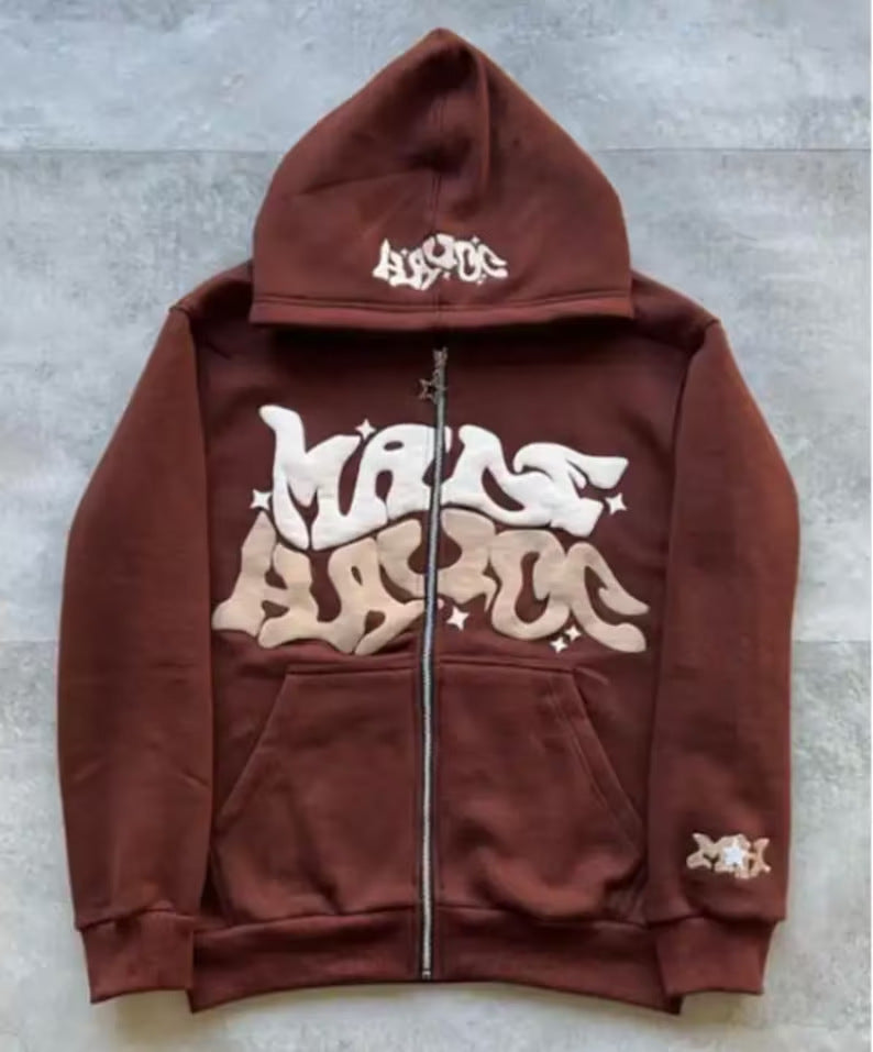 Printed Black Zip Hoodie For Men