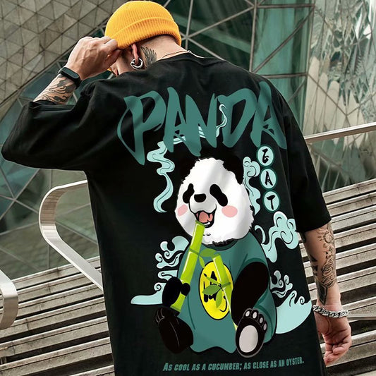 New National Fashion Panda Short Sleeve Men's Fashion Brand Large Chinese Style Loose 5 5 Solid Half Sleeve