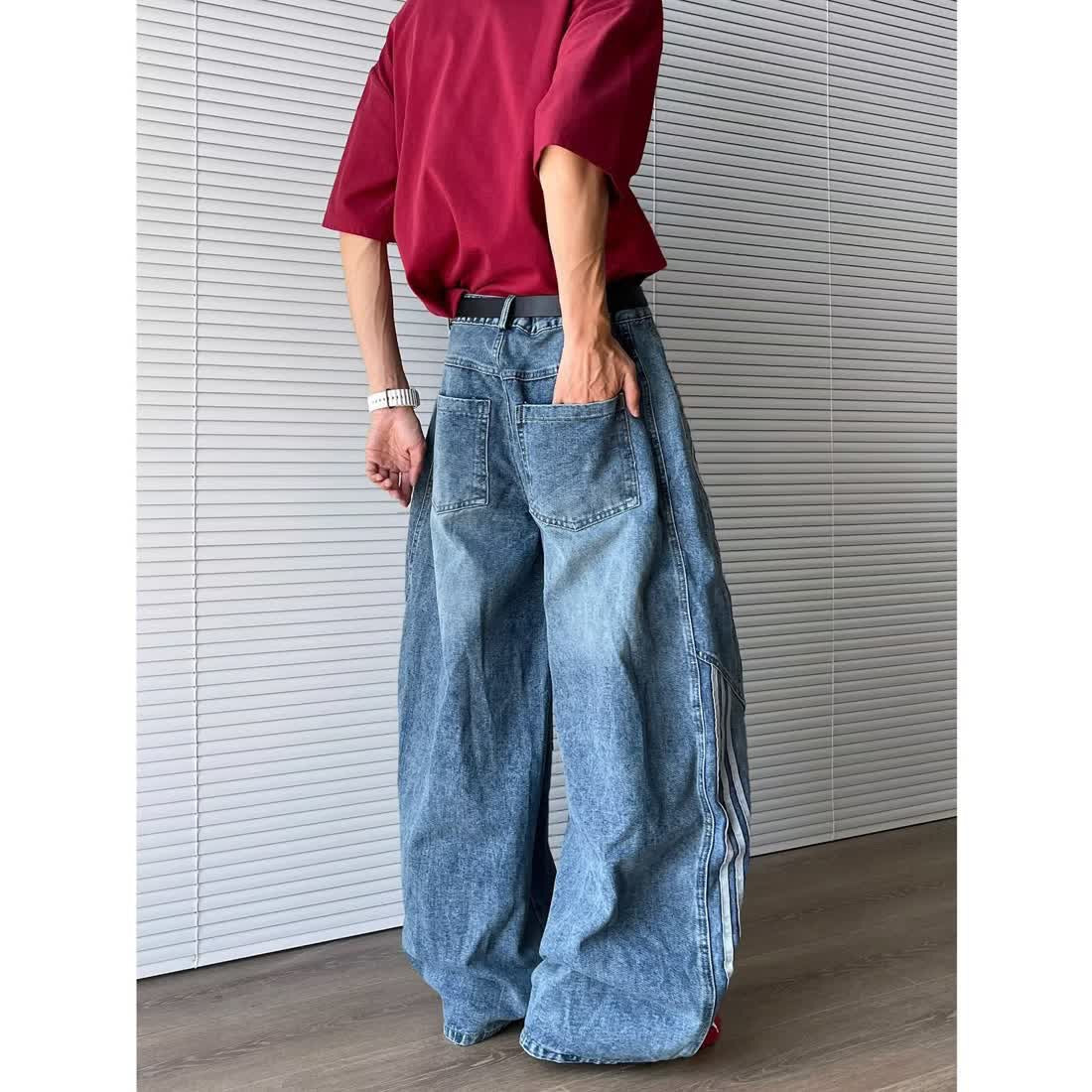 Spring American-style Vintage Washed Deconstructed Bootcut Jeans