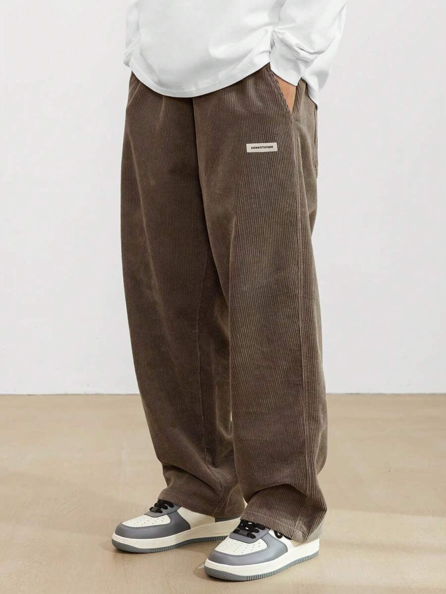 Men's Drawstring Trousers Casual Loose-fitting Pockets Straight Pants Sports Clothing
