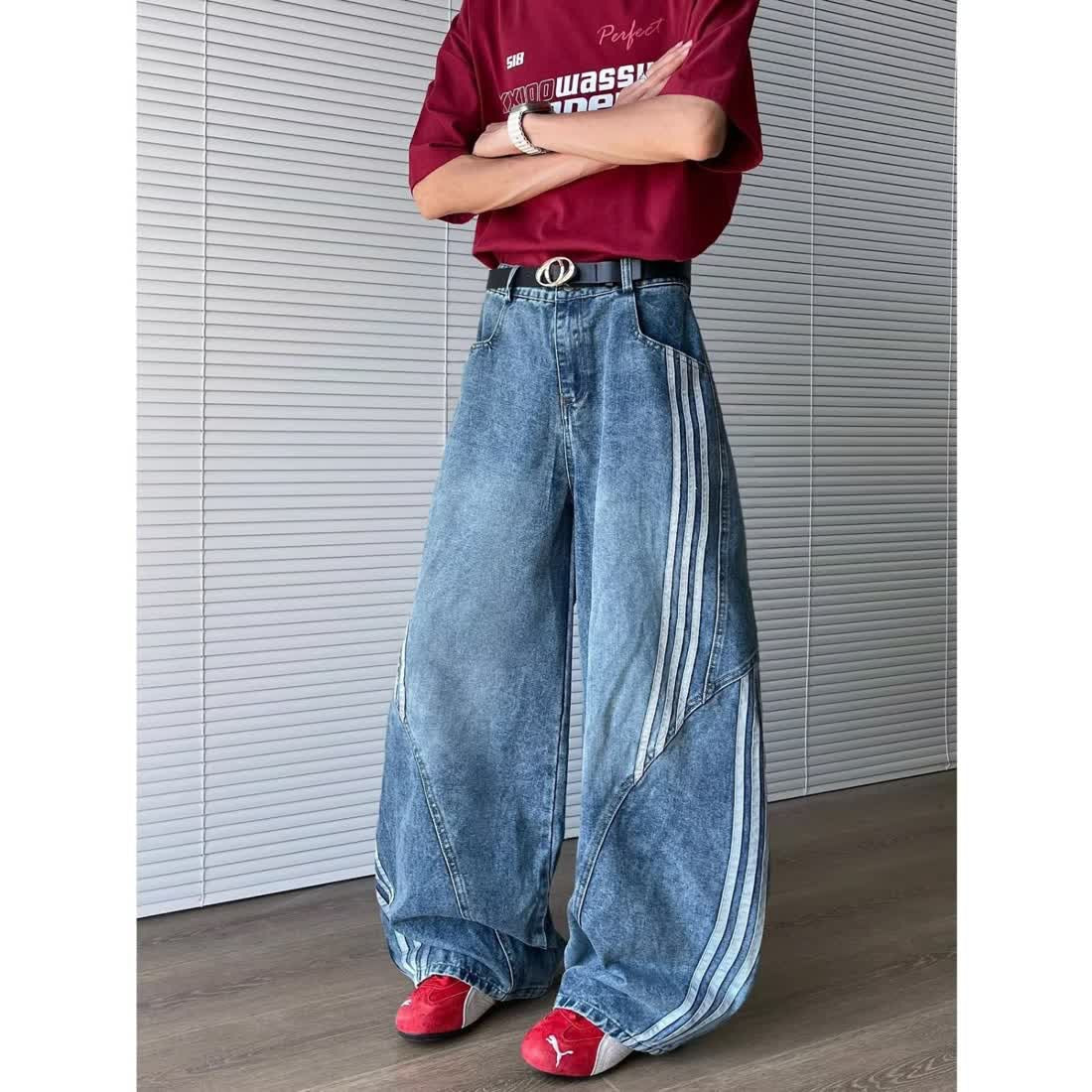 Spring American-style Vintage Washed Deconstructed Bootcut Jeans