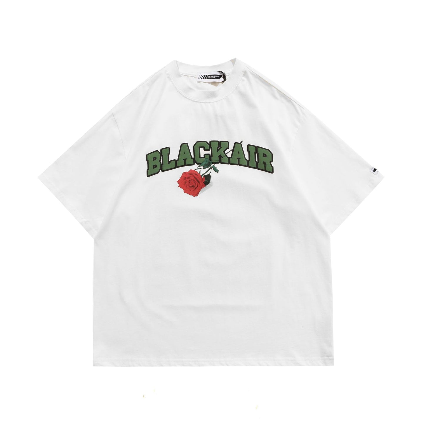 Retro Street Print Rose Rap Hiphop Loose National Tide Round Neck Short-sleeved Mens Tshirt
