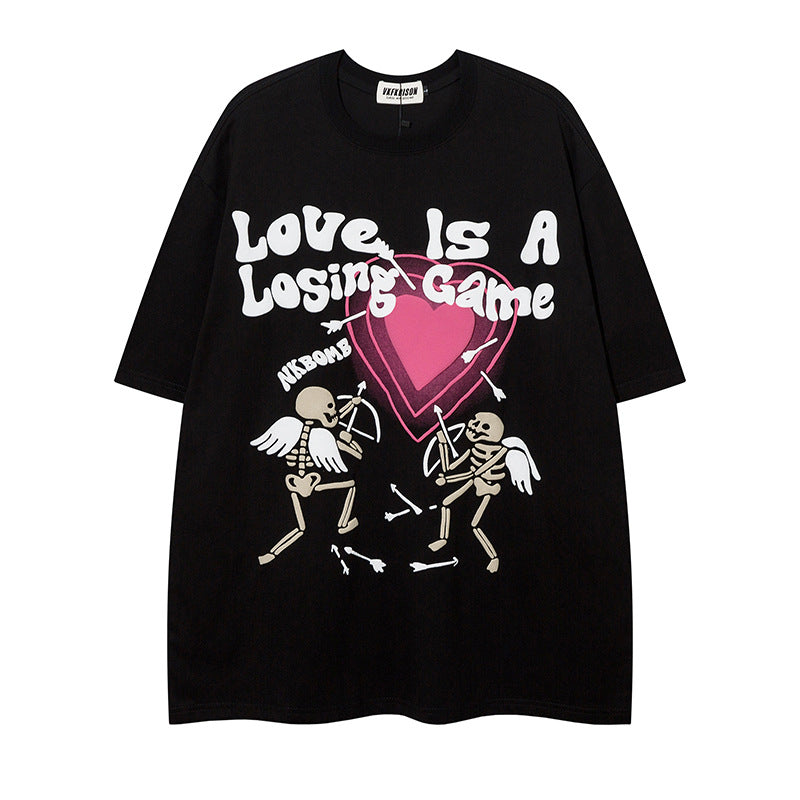 Skull Bone Short Sleeve Boys Street Love Half Sleeve T-shirt Top