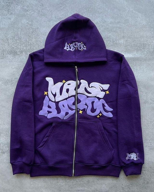Printed Black Zip Hoodie For Men
