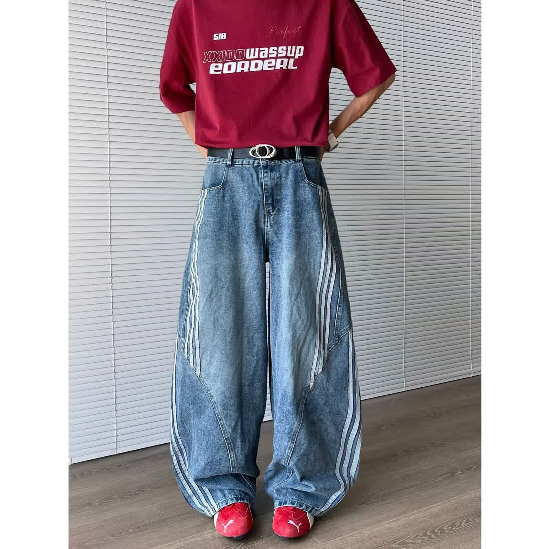 Spring American-style Vintage Washed Deconstructed Bootcut Jeans